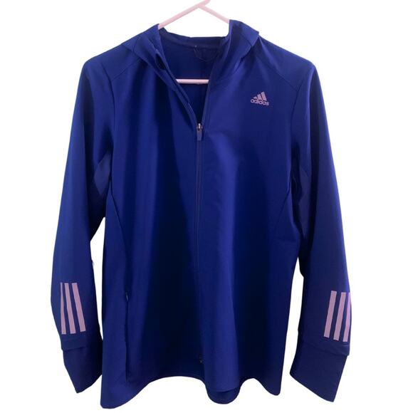 Adidas Energy Running Jacket Royal Blue Size Large Wind Resistant Hoodie Active - Picture 1 of 14